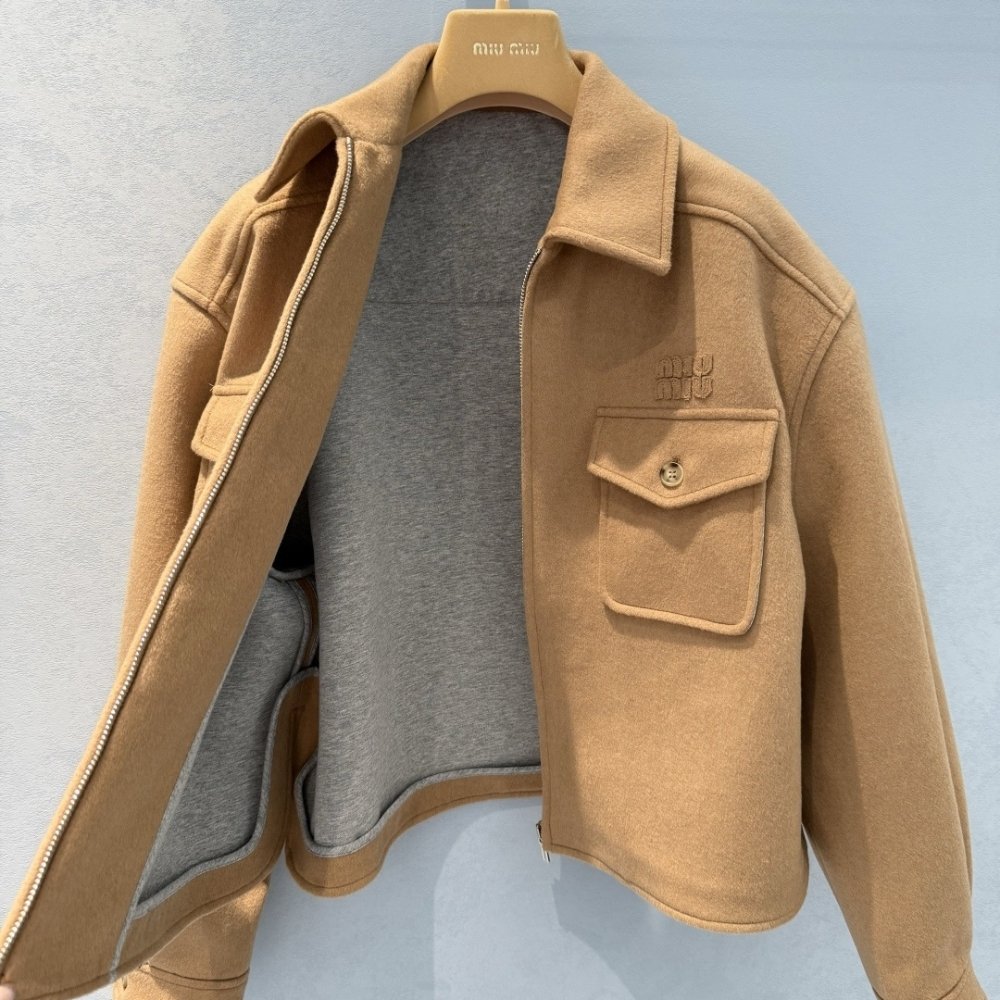 Miu Miu Bonded Camel Hair Blouson Jacket Camel Brown Ml1331 175T F0040 S Ooo
