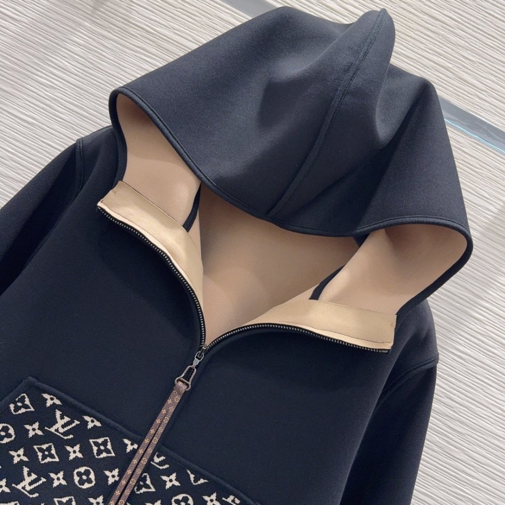 L0vis Vvtt0n Monogram Accent Zip Up Hoodie Black 1Ahzfa