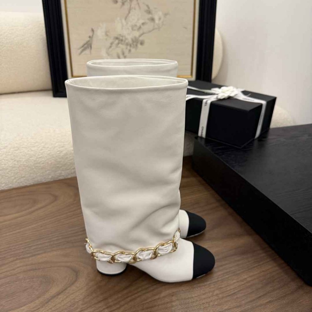 [S*per Vip 1:1] Ch**el High Boots Leather And Grosgrain White G46677 B21755 U3294