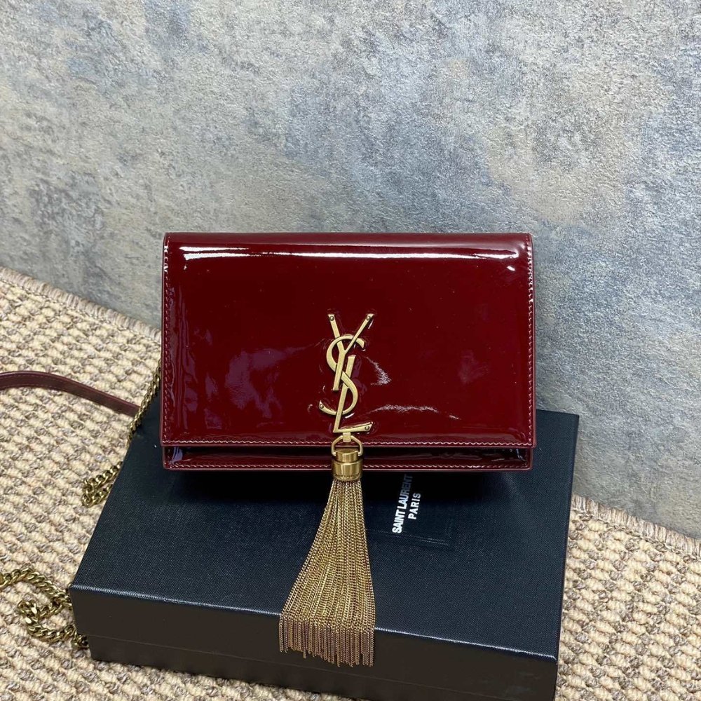 [S*per Vip 1:1] Sa1nt Lau*nt Kate Tassel Chain Wallet Burgundy 19Cm 742833Bmiiw6413