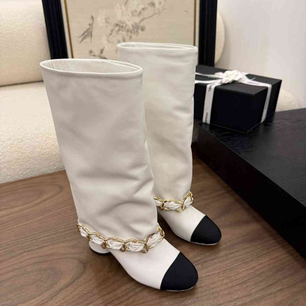 [S*per Vip 1:1] Ch**el High Boots Leather And Grosgrain White G46677 B21755 U3294