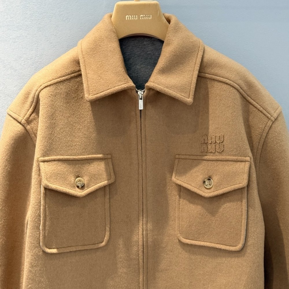 Miu Miu Bonded Camel Hair Blouson Jacket Camel Brown Ml1331 175T F0040 S Ooo