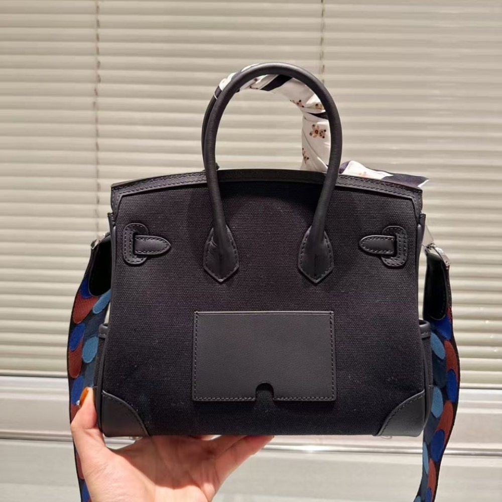 H**me5 Birkin Cargo 25 Travel Bag Black Toile Goeland 25Cm