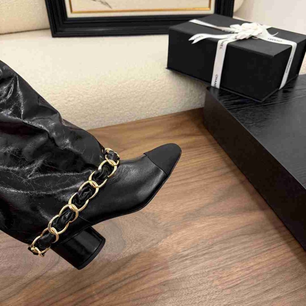 [S*per Vip 1:1] Ch**el High Boots Leather And Grosgrain Black G46677 B21755 94305