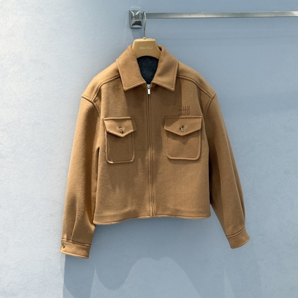 Miu Miu Bonded Camel Hair Blouson Jacket Camel Brown Ml1331 175T F0040 S Ooo