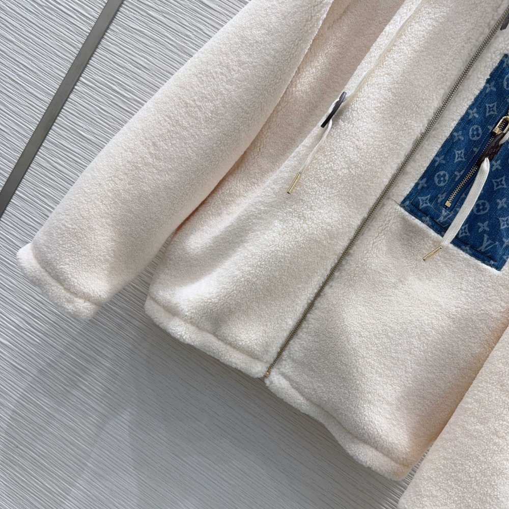 L0vis Vvtt0n Monogram Accent Fleece Jacket Beige 1Aiqqj