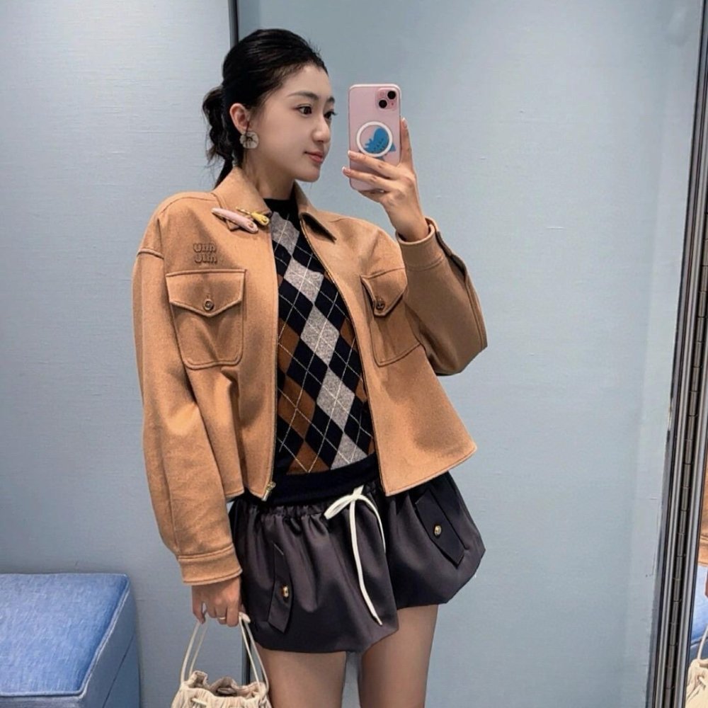 Miu Miu Bonded Camel Hair Blouson Jacket Camel Brown Ml1331 175T F0040 S Ooo