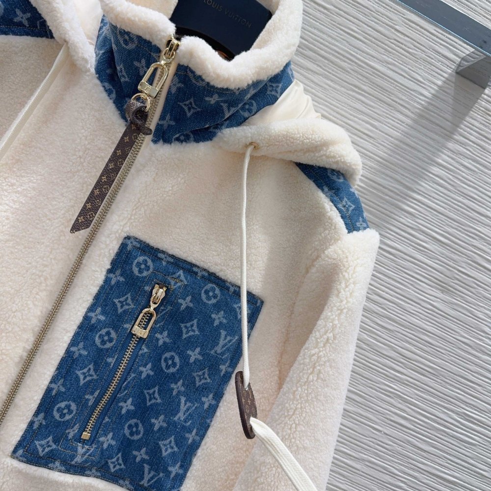 L0vis Vvtt0n Monogram Accent Fleece Jacket Beige 1Aiqqj