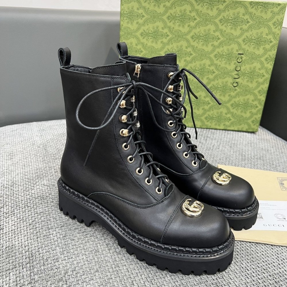 Gvc*1 Women Lace Up Ankle Boot With Gg Black 836050 Aadgl 1000