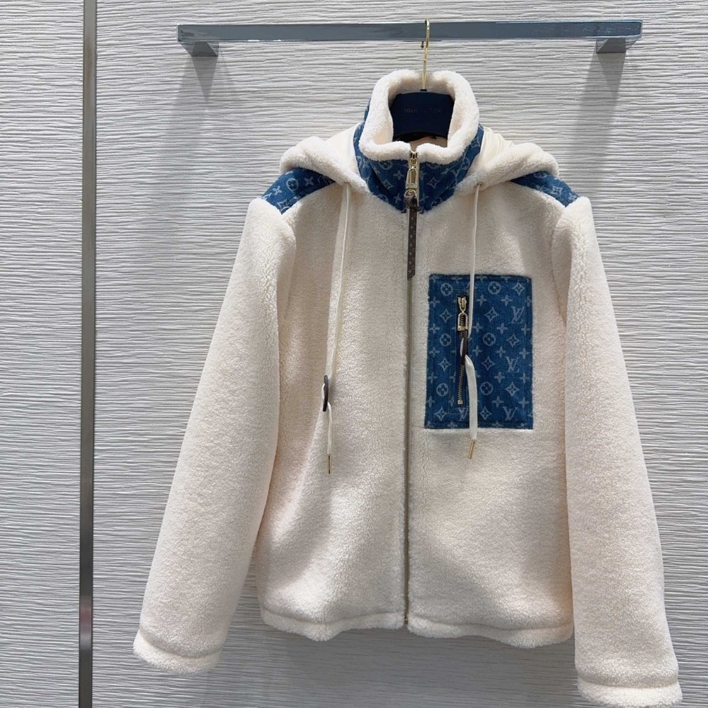 L0vis Vvtt0n Monogram Accent Fleece Jacket Beige 1Aiqqj