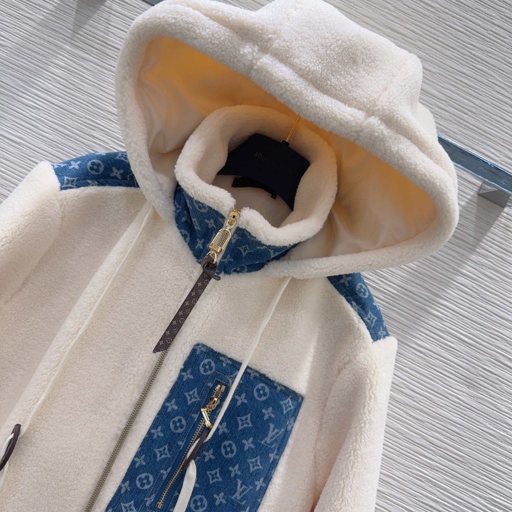 L0vis Vvtt0n Monogram Accent Fleece Jacket Beige 1Aiqqj