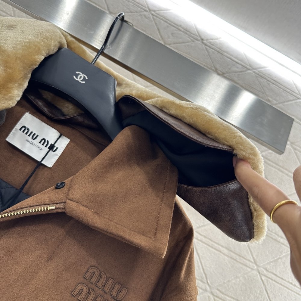 M1um1u Garment Dyed Wool Blouson With Shearling Collar Brown Ml1338 151I F0005 S Ooo