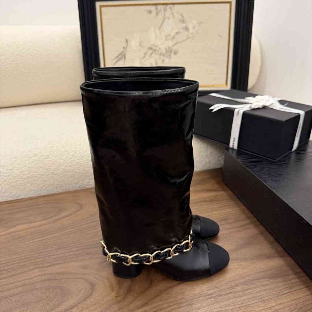 [S*per Vip 1:1] Ch**el High Boots Leather And Grosgrain Black G46677 B21755 94305