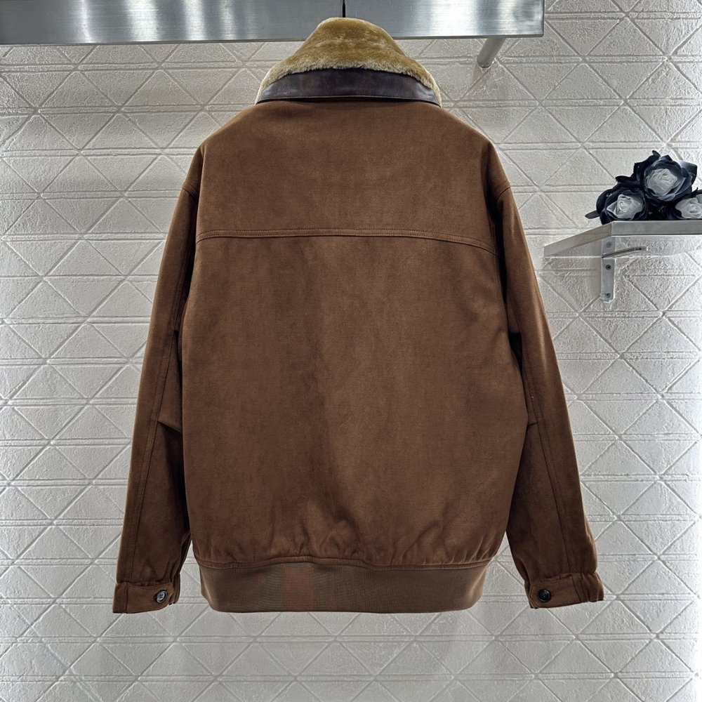 M1um1u Garment Dyed Wool Blouson With Shearling Collar Brown Ml1338 151I F0005 S Ooo