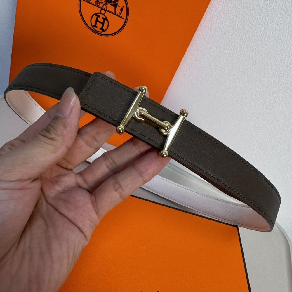 H**me5 Mors H Belt Buckle And Reversible Leather Strap Gold Black 24Mm H077922Cc06