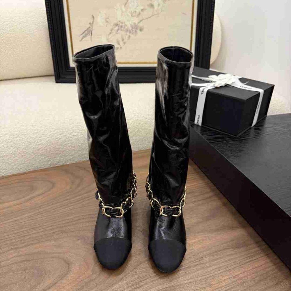 [S*per Vip 1:1] Ch**el High Boots Leather And Grosgrain Black G46677 B21755 94305