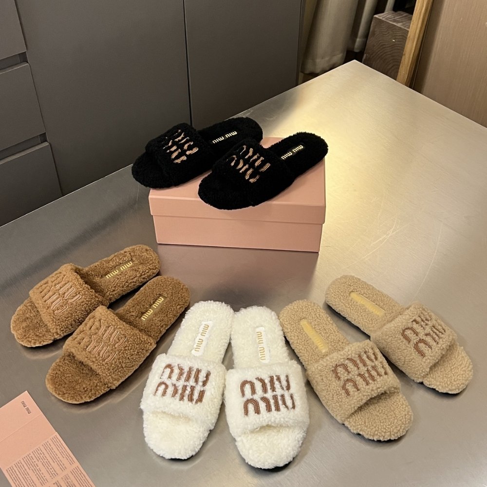 M1um1u Shearling Mules Natural 5Xx664 173 F0018 F 005