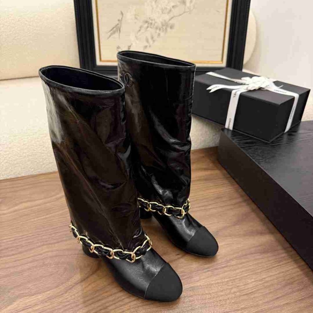 [S*per Vip 1:1] Ch**el High Boots Leather And Grosgrain Black G46677 B21755 94305