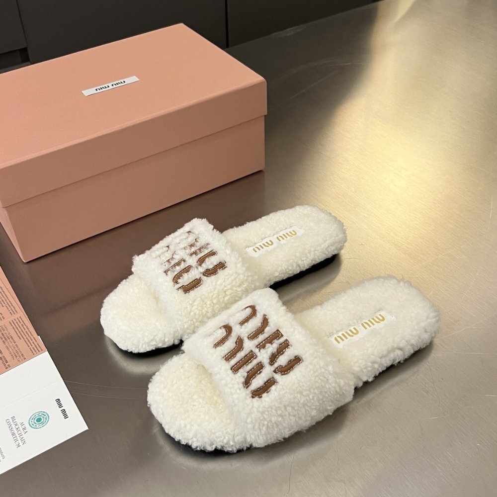 M1um1u Shearling Mules Natural 5Xx664 173 F0018 F 005