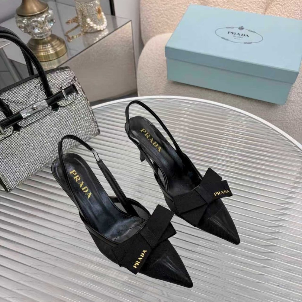 Pra*a Mesh Fabric Slingback Pumps In Black