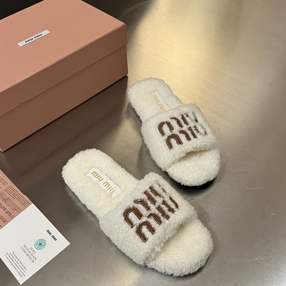 M1um1u Shearling Mules Natural 5Xx664 173 F0018 F 005