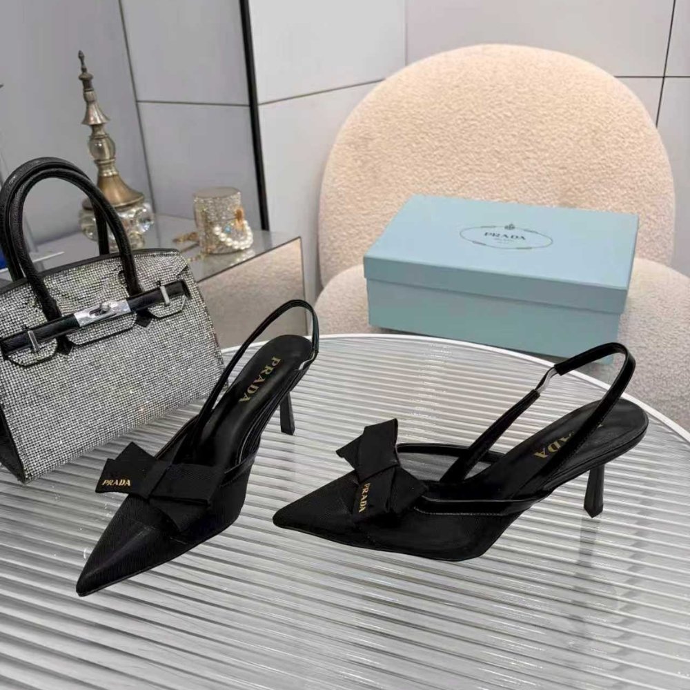 Pra*a Mesh Fabric Slingback Pumps In Black