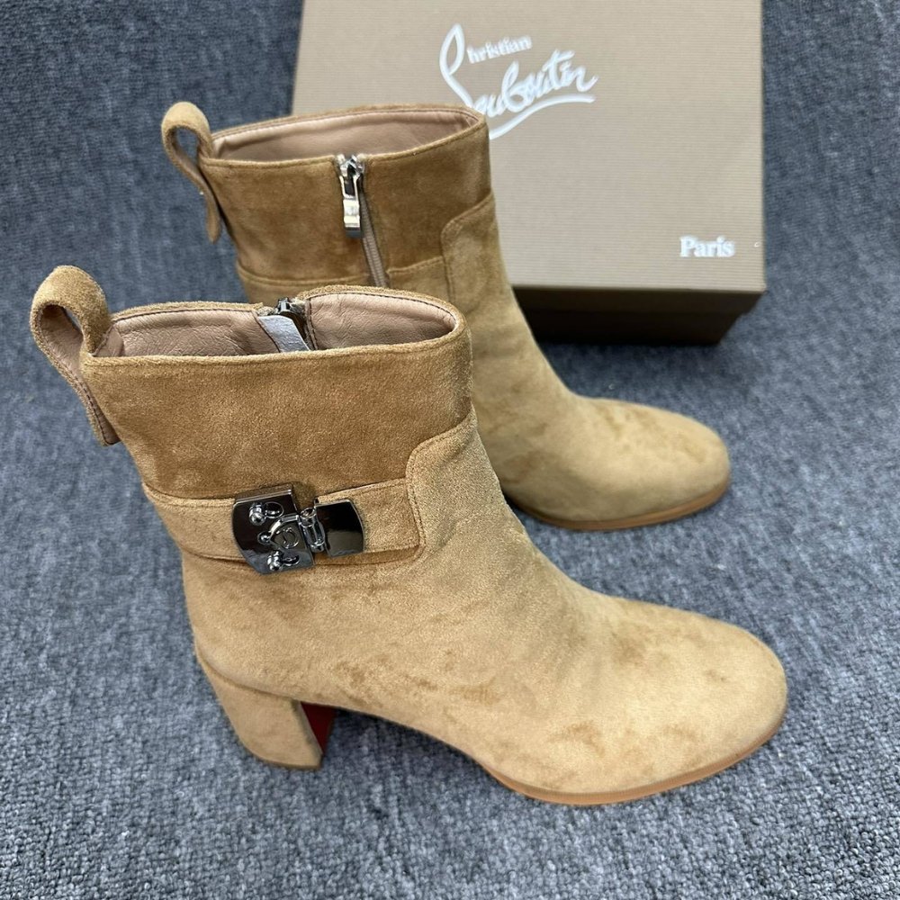 Chr1st1an Louboutin Booty Lock 70 Boots Beige 1250326F486