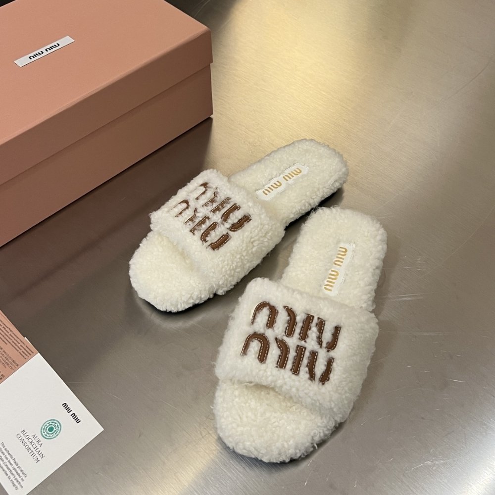 M1um1u Shearling Mules Natural 5Xx664 173 F0018 F 005