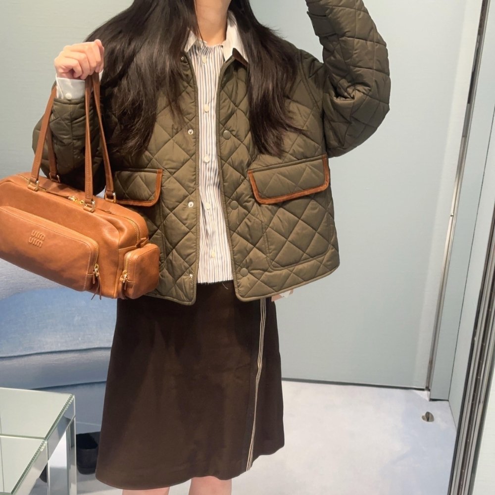 Miu Miu Quilted Technical Ponge Blouson Jacket Dark Brown Ml1310 17Oo F0161 S Ooo