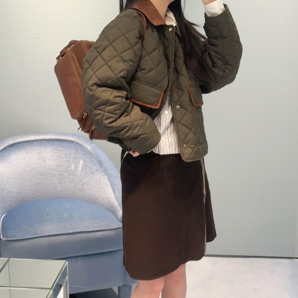 Miu Miu Quilted Technical Ponge Blouson Jacket Dark Brown Ml1310 17Oo F0161 S Ooo