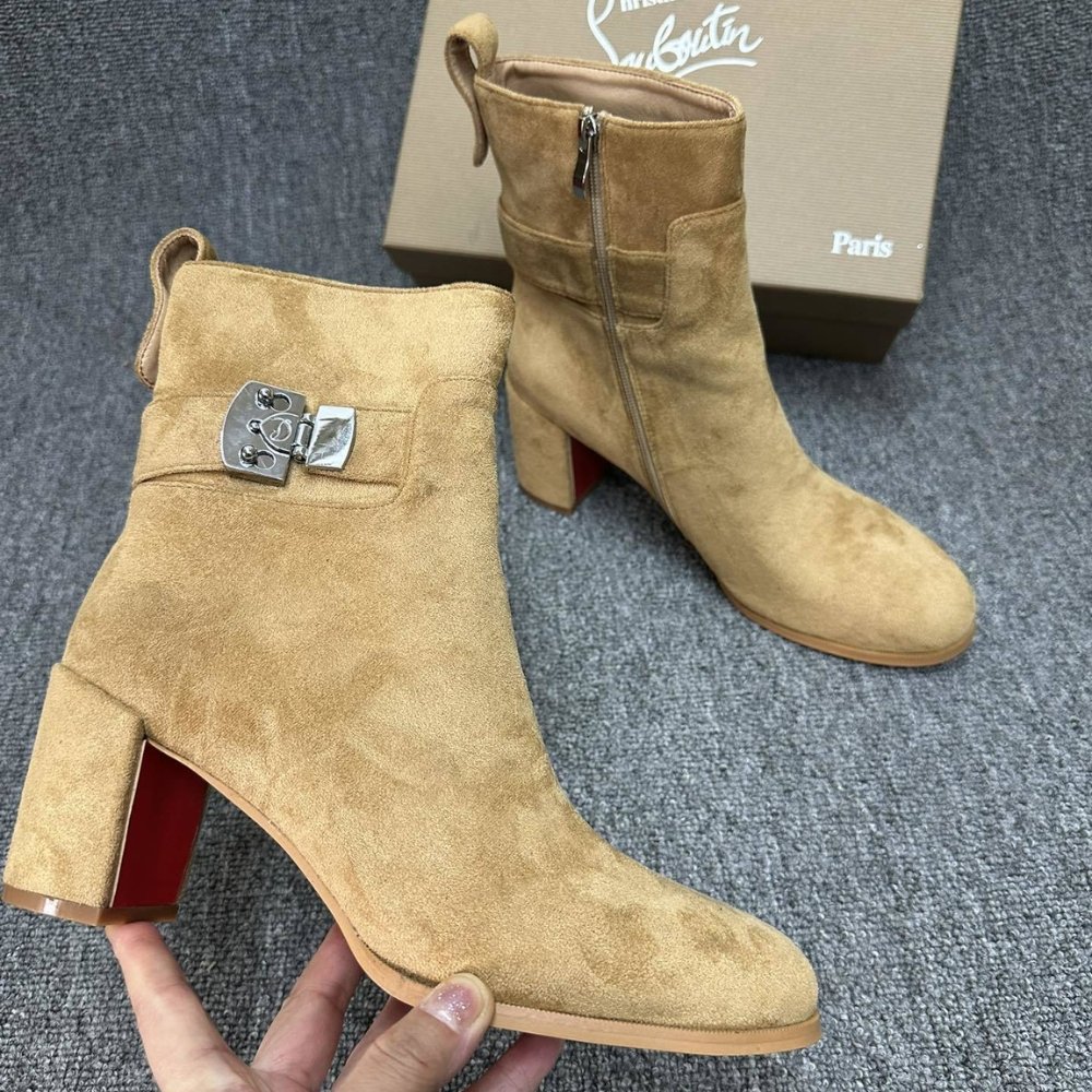 Chr1st1an Louboutin Booty Lock 70 Boots Beige 1250326F486
