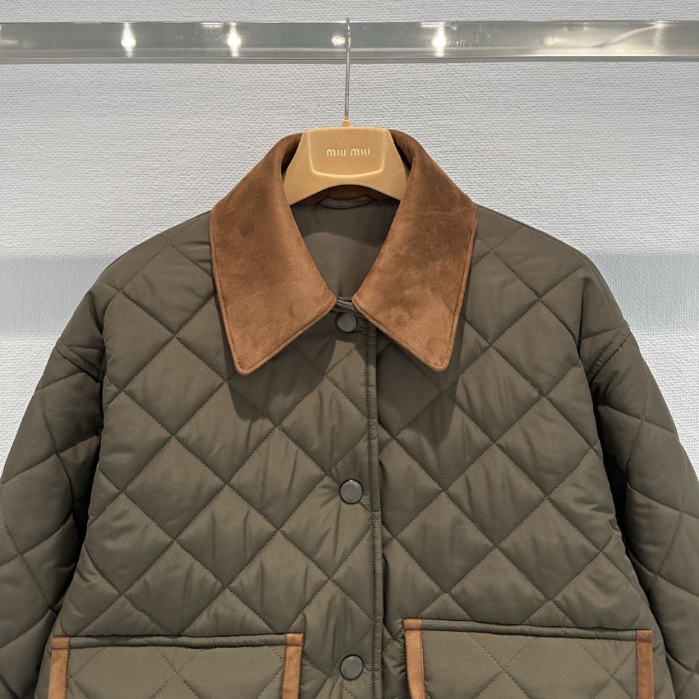 Miu Miu Quilted Technical Ponge Blouson Jacket Dark Brown Ml1310 17Oo F0161 S Ooo