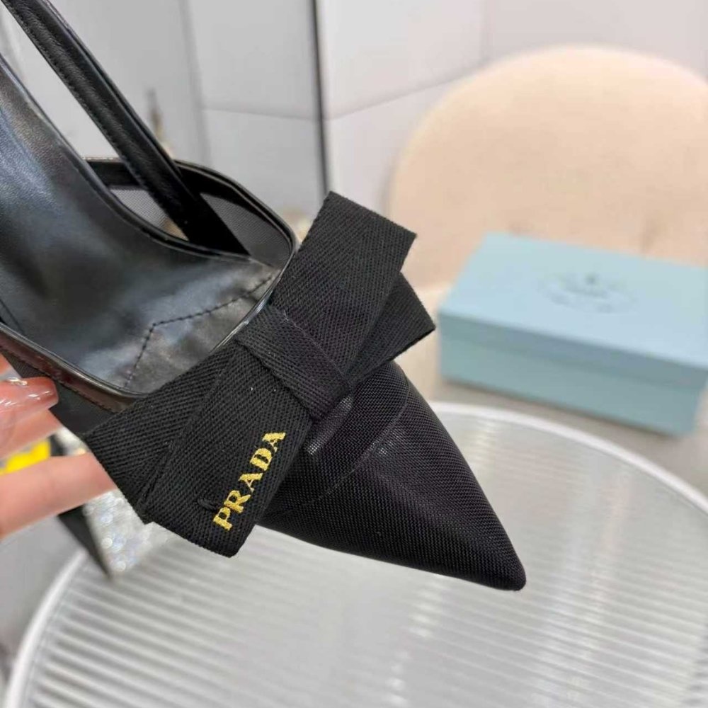 Pra*a Mesh Fabric Slingback Pumps In Black