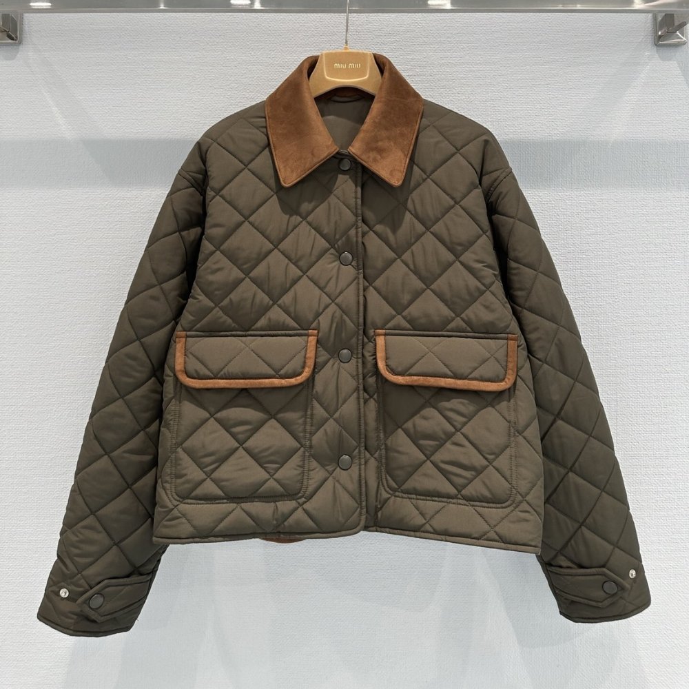 Miu Miu Quilted Technical Ponge Blouson Jacket Dark Brown Ml1310 17Oo F0161 S Ooo