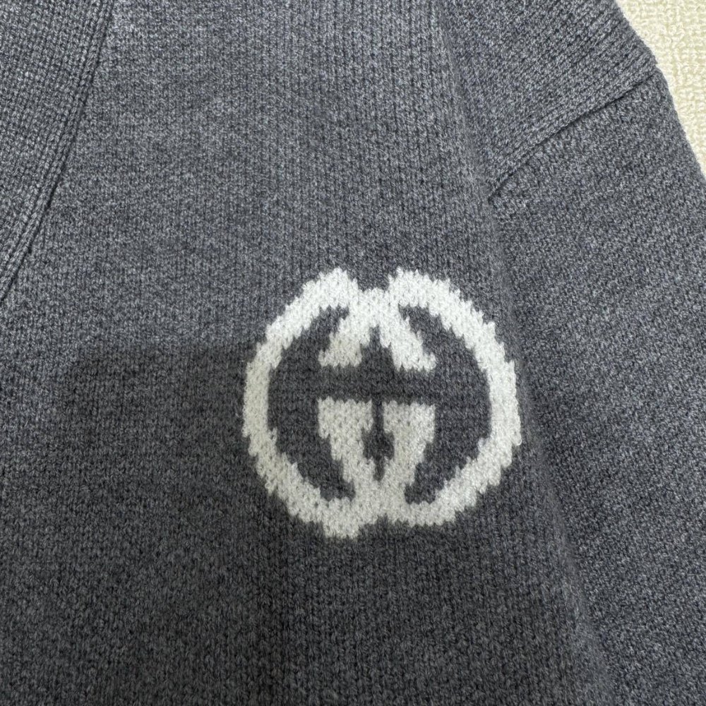 Gvc*1 Interlocking G Knit Wool Cardigan Grey 774005 Xkdxr 1209