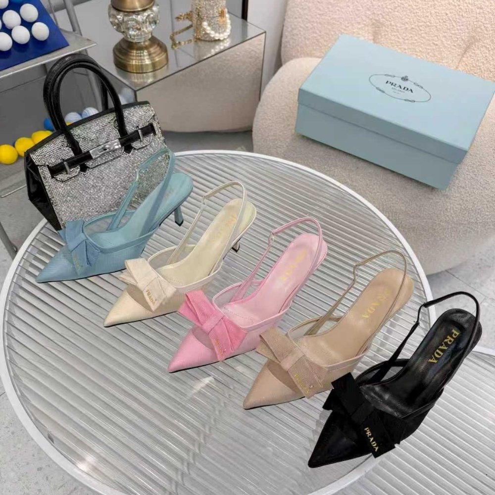 Pra*a Mesh Fabric Slingback Pumps In White