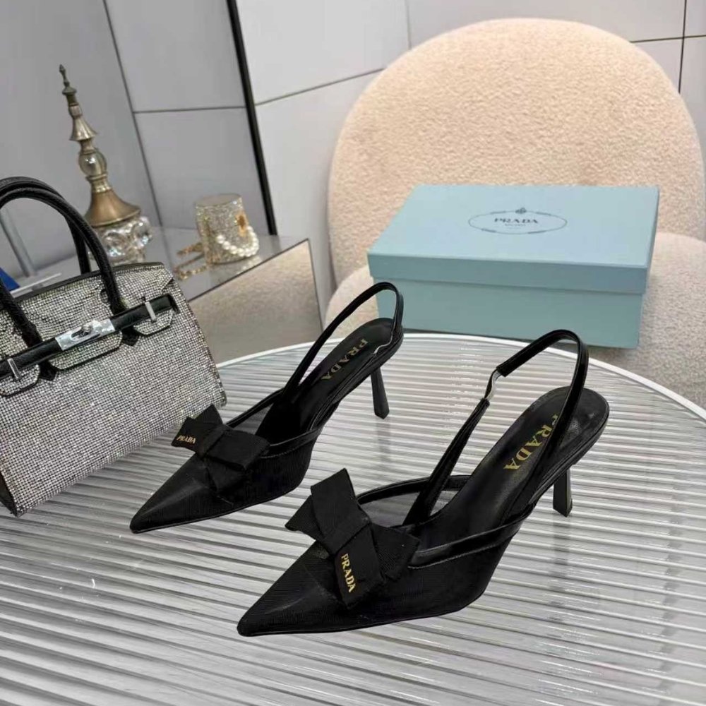 Pra*a Mesh Fabric Slingback Pumps In Black