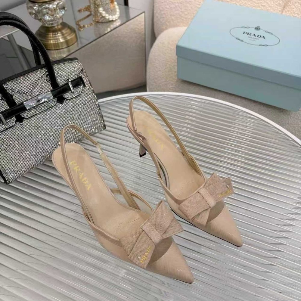 Pra*a Mesh Fabric Slingback Pumps In Beige