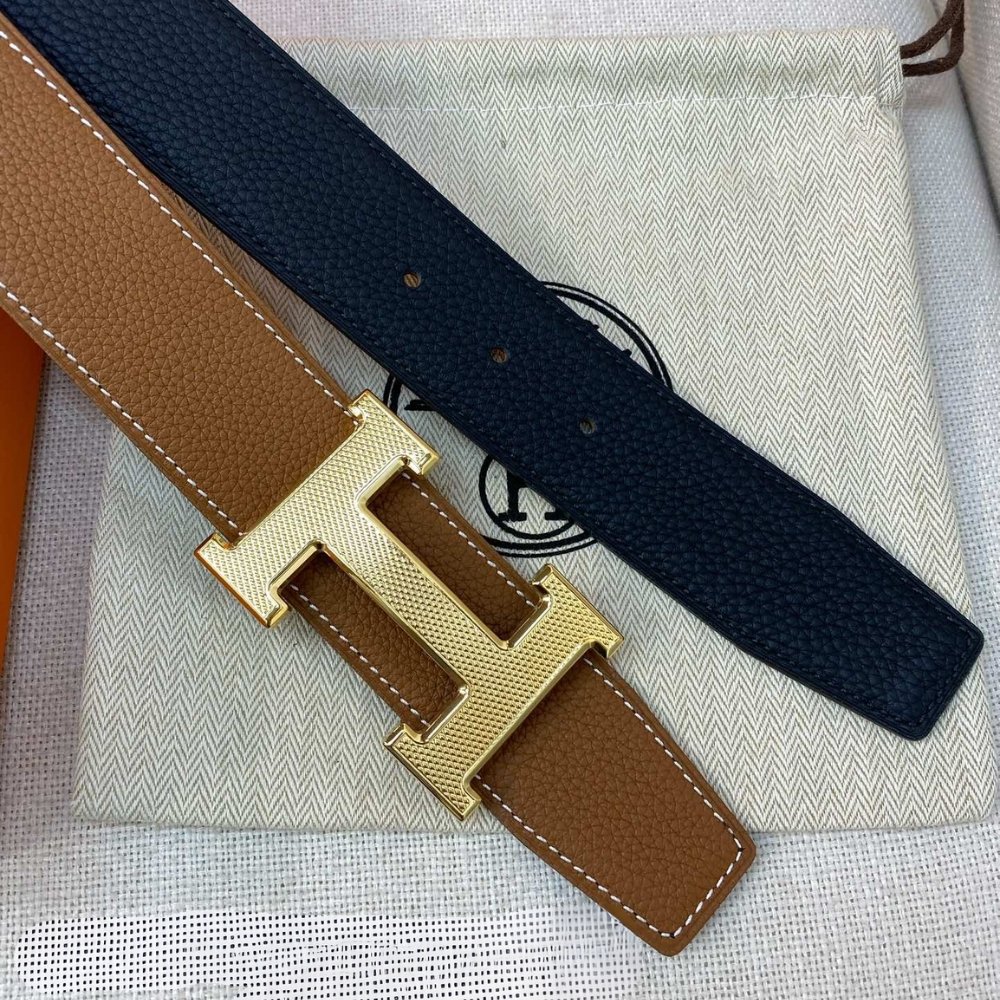 H**me5 H Guillochee Belt Buckle And Reversible Leather Strap 32Mm Gold Brown H064540Cc06