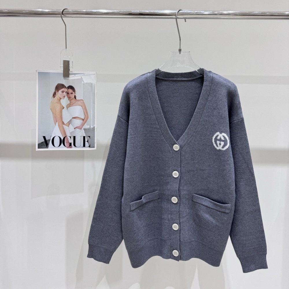 Gvc*1 Interlocking G Knit Wool Cardigan Grey 774005 Xkdxr 1209