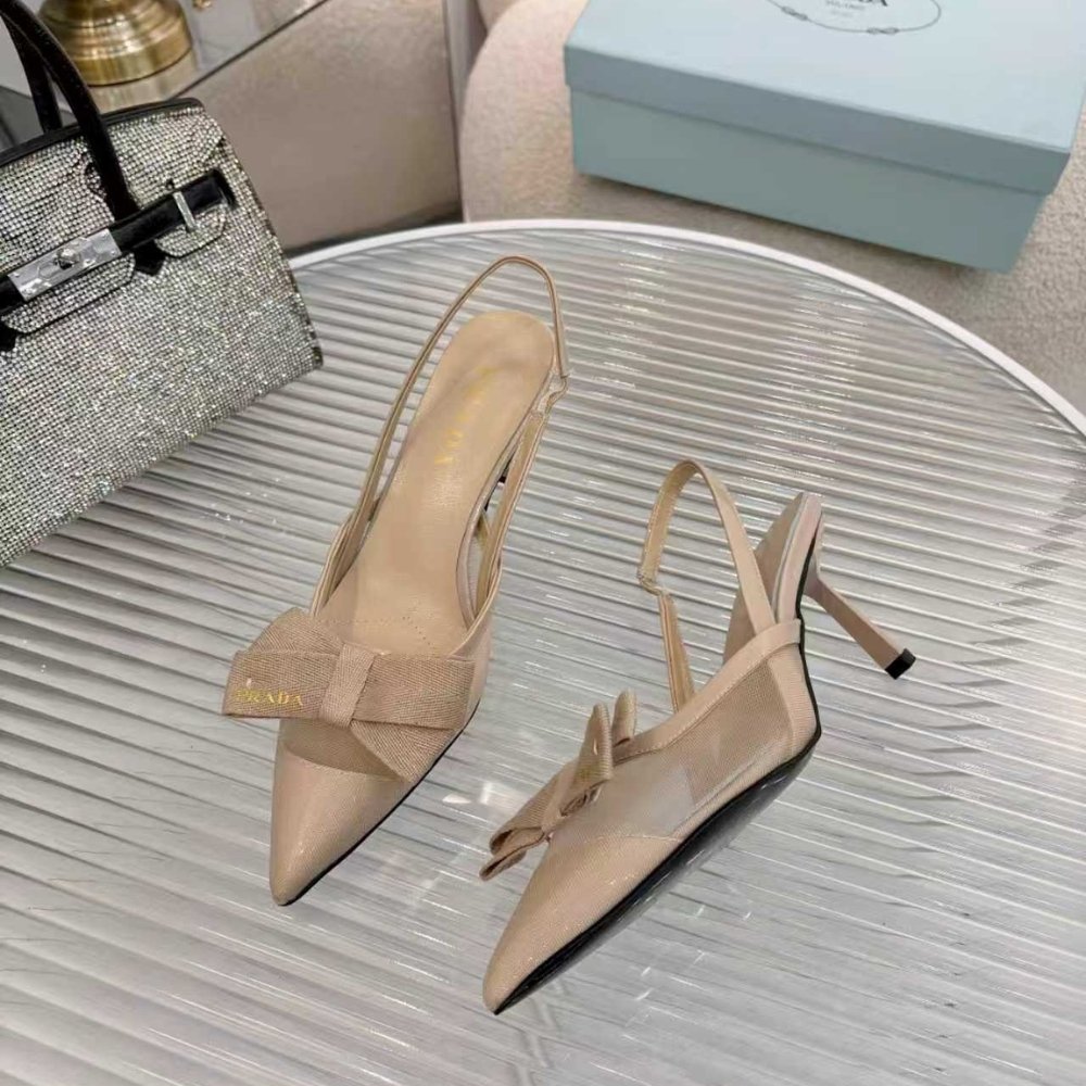 Pra*a Mesh Fabric Slingback Pumps In Beige