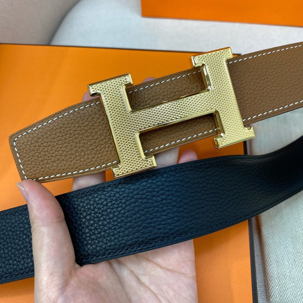 H**me5 H Guillochee Belt Buckle And Reversible Leather Strap 32Mm Gold Brown H064540Cc06