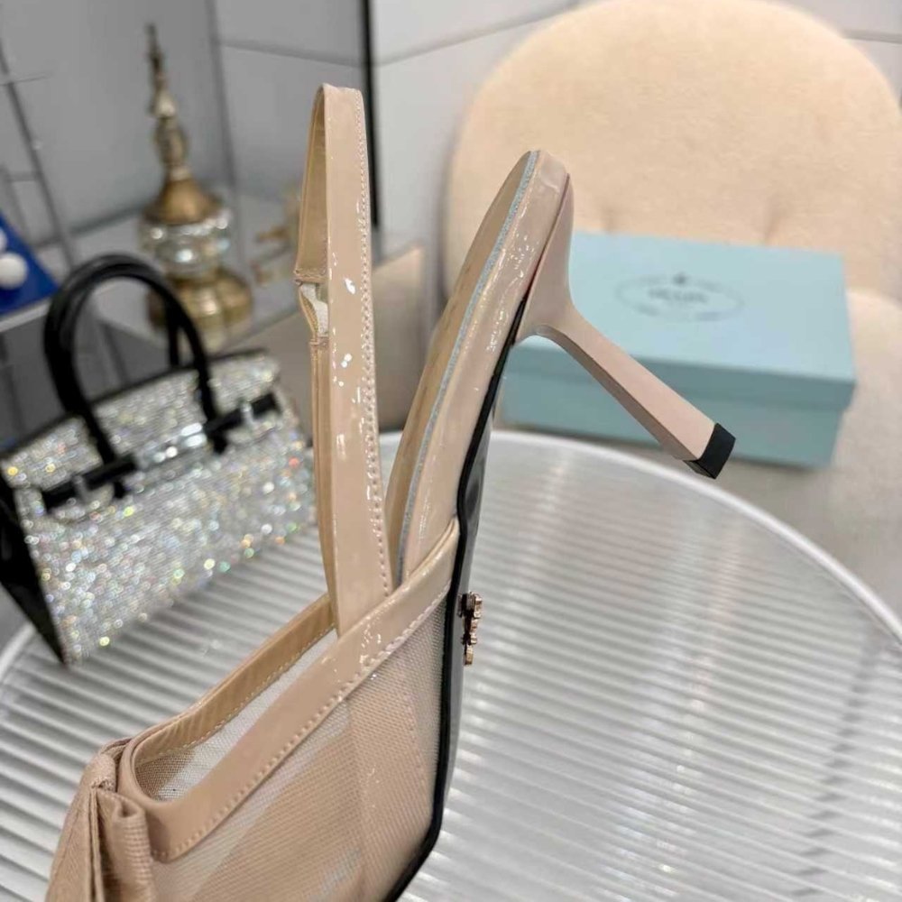 Pra*a Mesh Fabric Slingback Pumps In Beige