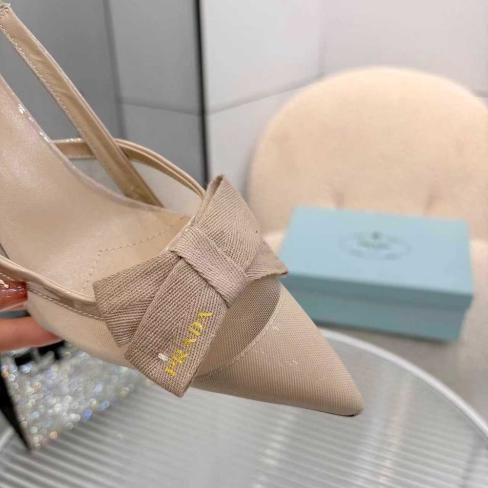 Pra*a Mesh Fabric Slingback Pumps In Beige