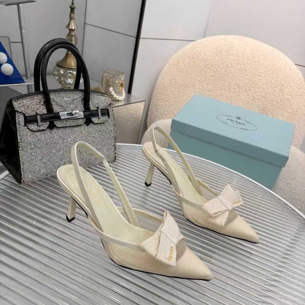 Pra*a Mesh Fabric Slingback Pumps In White