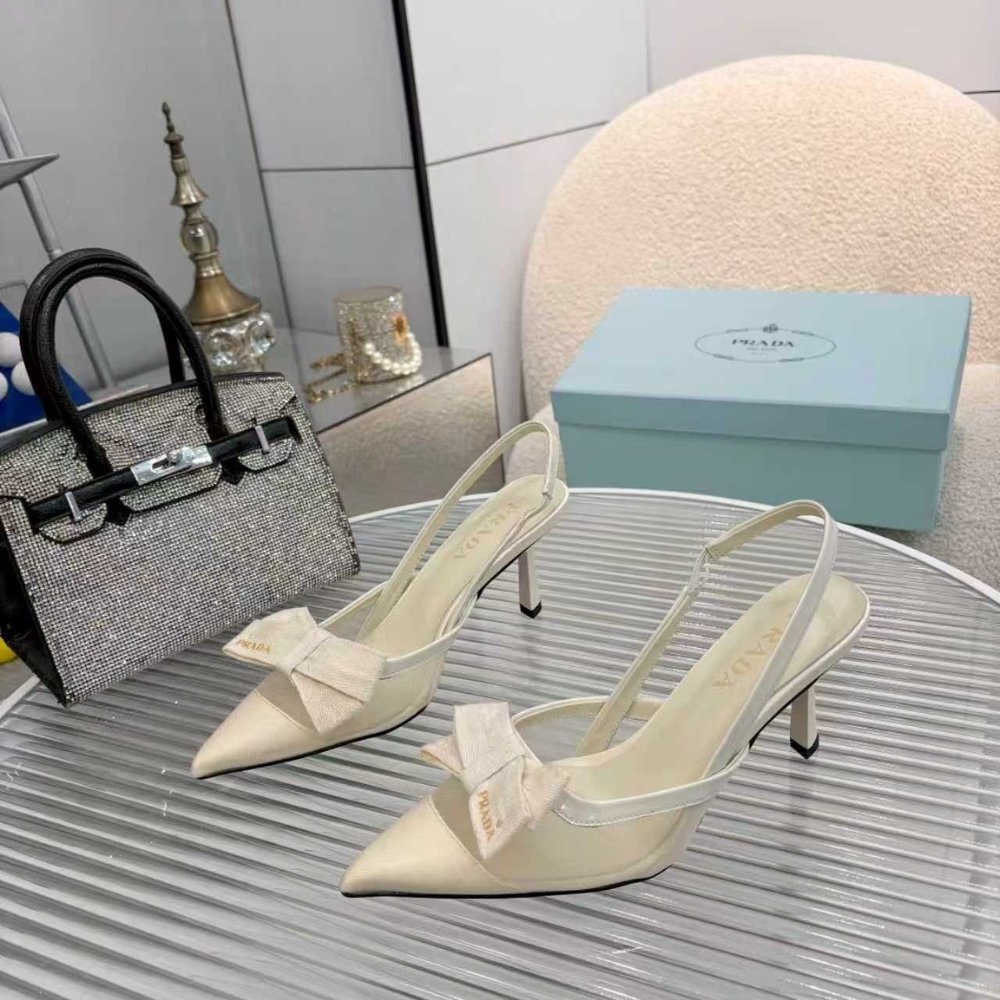 Pra*a Mesh Fabric Slingback Pumps In White