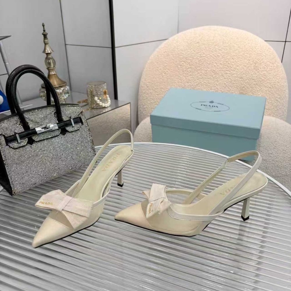 Pra*a Mesh Fabric Slingback Pumps In White