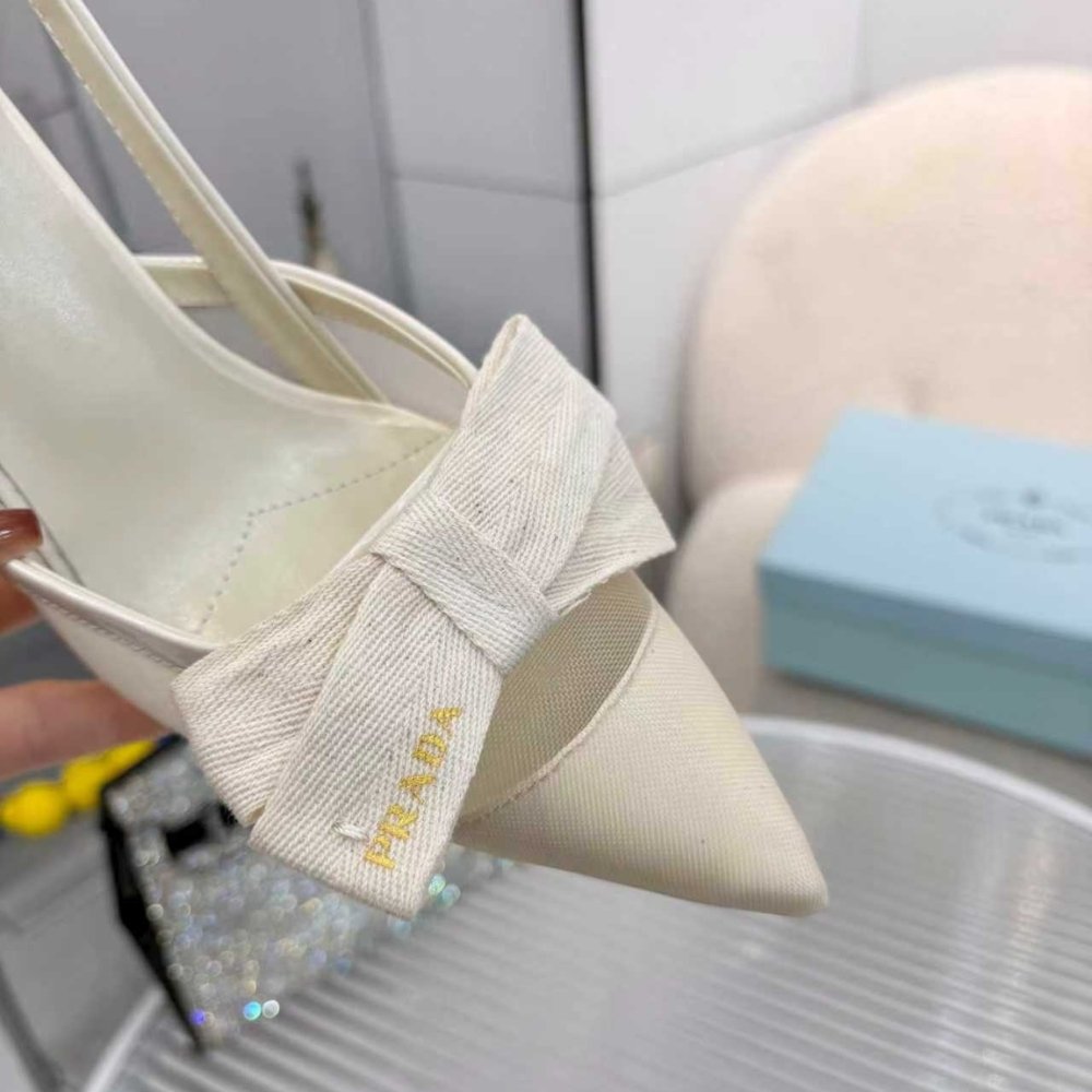 Pra*a Mesh Fabric Slingback Pumps In White