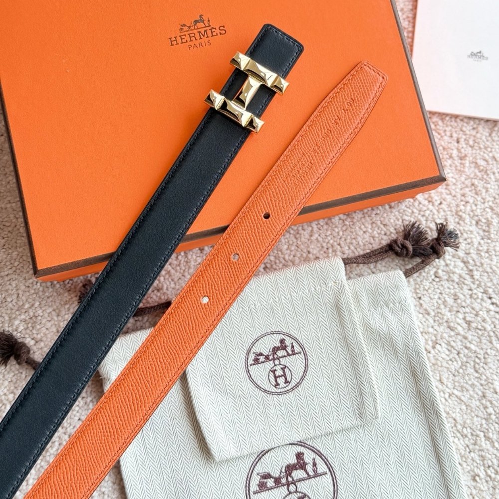 H**me5 H Infini Belt Buckle And Reversible Leather Strap 24Mm Gold Orange H011744Ud26