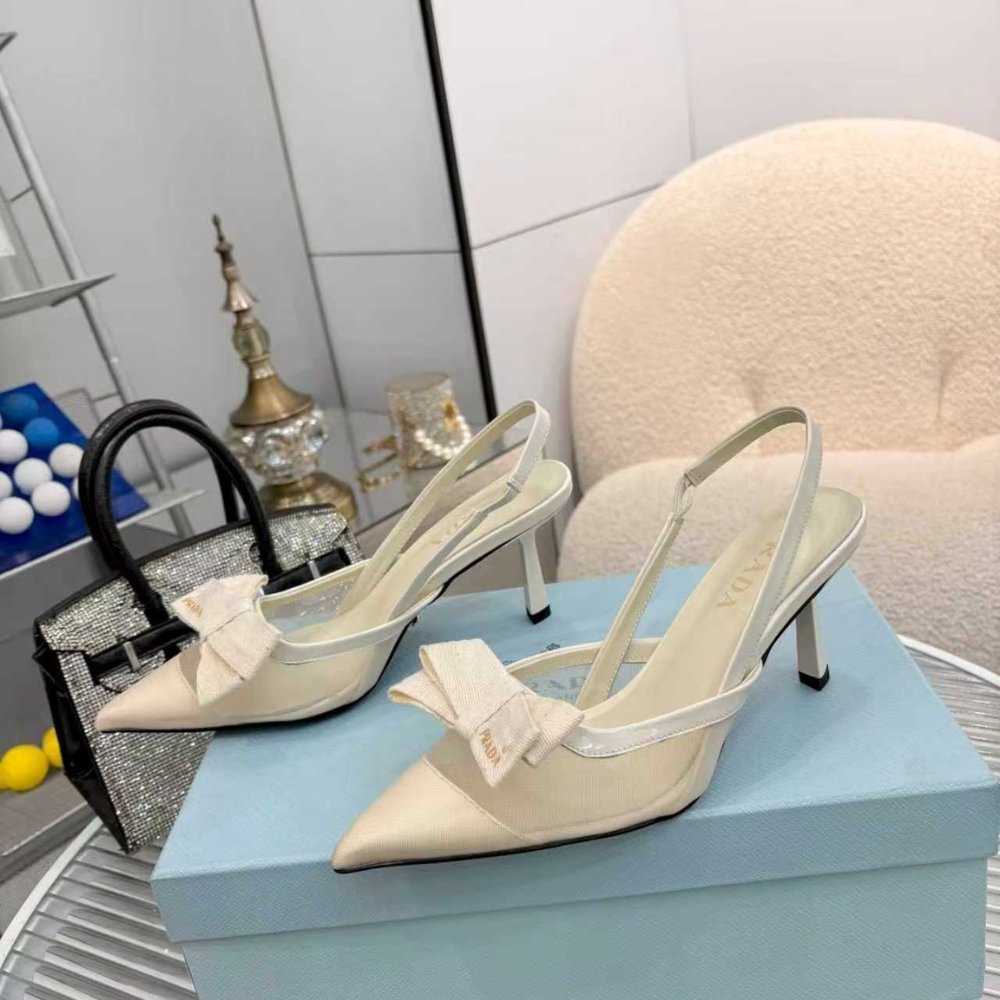 Pra*a Mesh Fabric Slingback Pumps In White